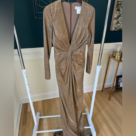 Mac Duggal Metallic Long Sleeve Dress size 4 - Picture 2 of 4